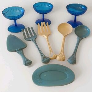 Vintage Tea Set Kids Play Utensils And Champagne Glasses. 9pcs